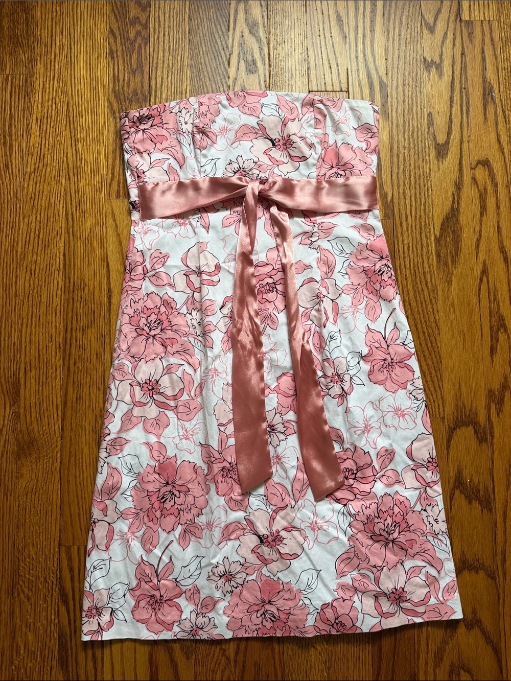 floral pink strapless mini dress